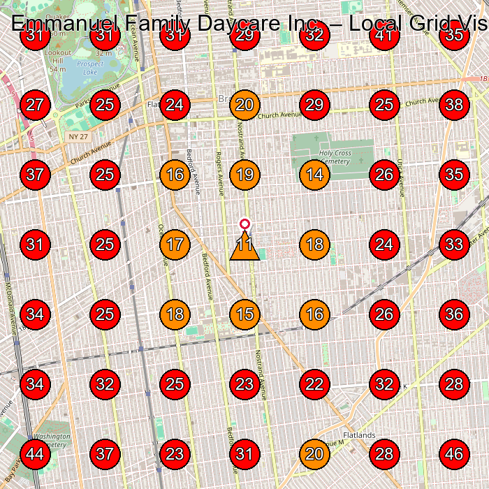 Emmanuel Family Daycare Inc. GeoGrid visibility map for Day Care Center in Brooklyn